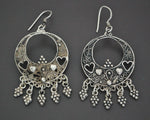 Vintage Filigree Silver Earrings with Heart Motif and Dangles
