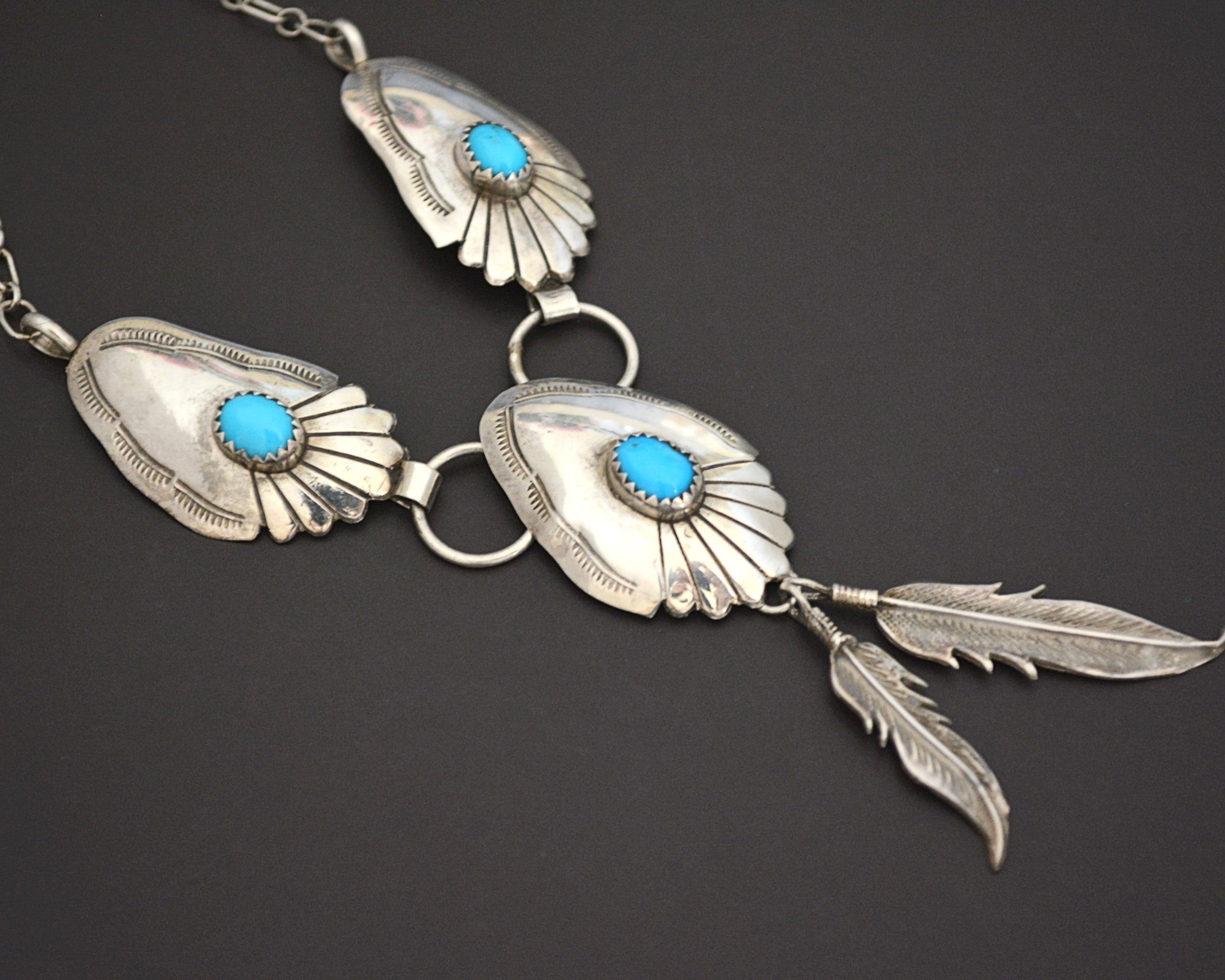 Native American Navajo Virgil Begay Turquoise Feathers Necklace
