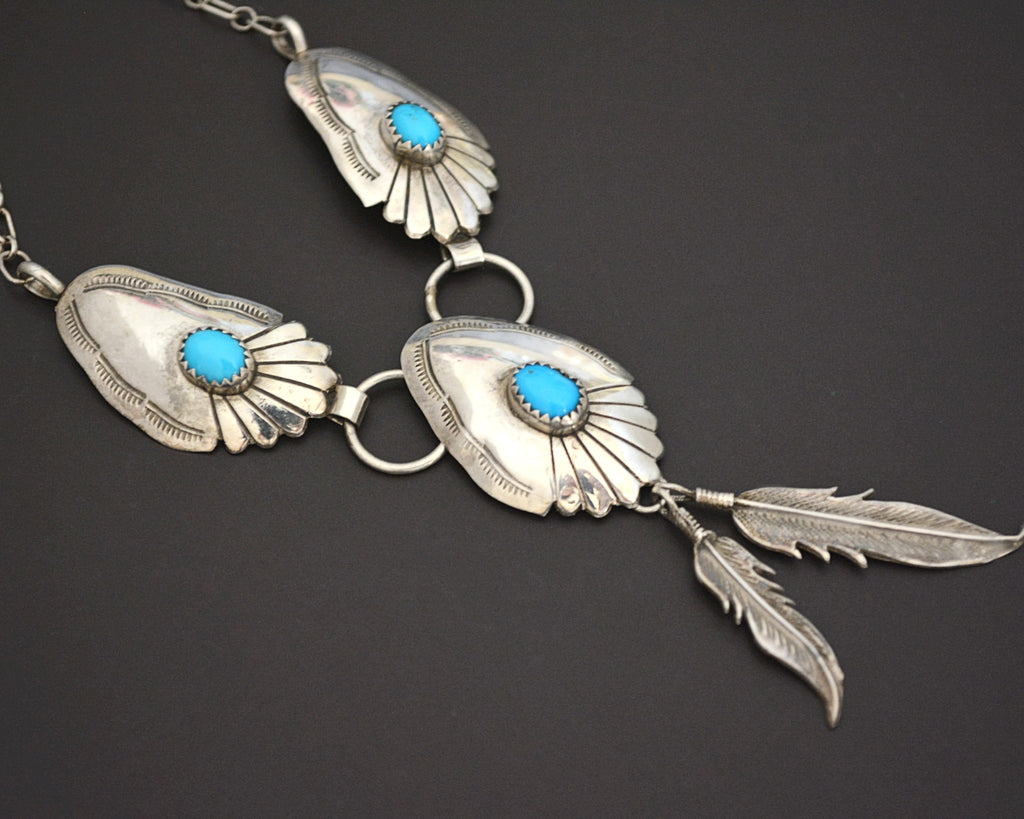 Native American Navajo Virgil Begay Turquoise Feathers Necklace