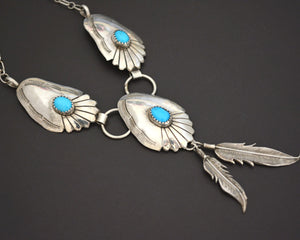 Native American Navajo Virgil Begay Turquoise Feathers Necklace