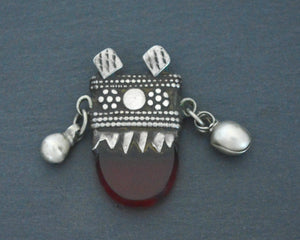 Old Yemeni Red Glass Pendant with Bells