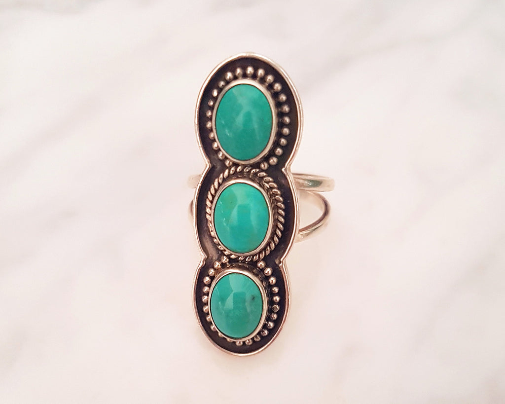 Ethnic Turquoise Ring from Bali - Size 7.75