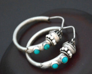 Ethnic Hoop Earrings with Turquoise - SMALL