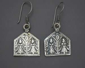 Hindu Amulet Silver Dangle Earrings