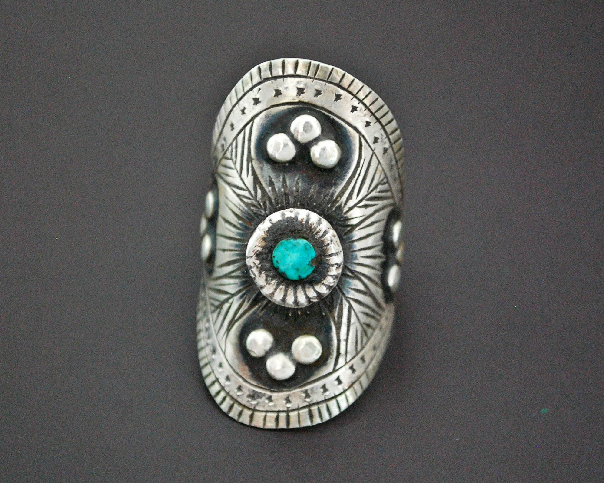 Ethnic Turquoise Ring - Size 8 Adjustable