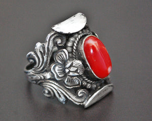 Nepali Coral Saddle Ring - Size 7.5