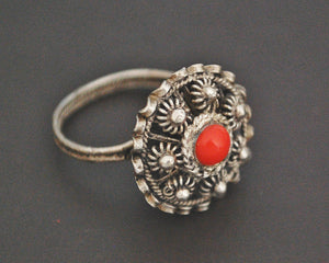 Croatian Coral Filigree Ring - Size 6.5