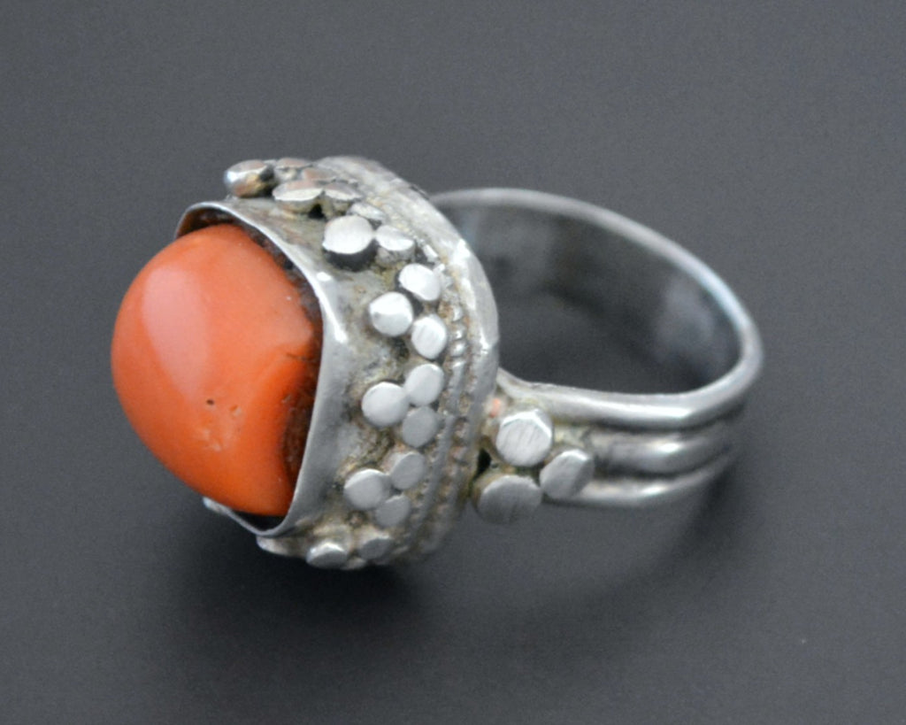 Old Tibetan Coral Ring - Size 7