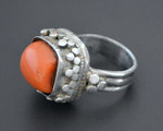Old Tibetan Coral Ring - Size 7