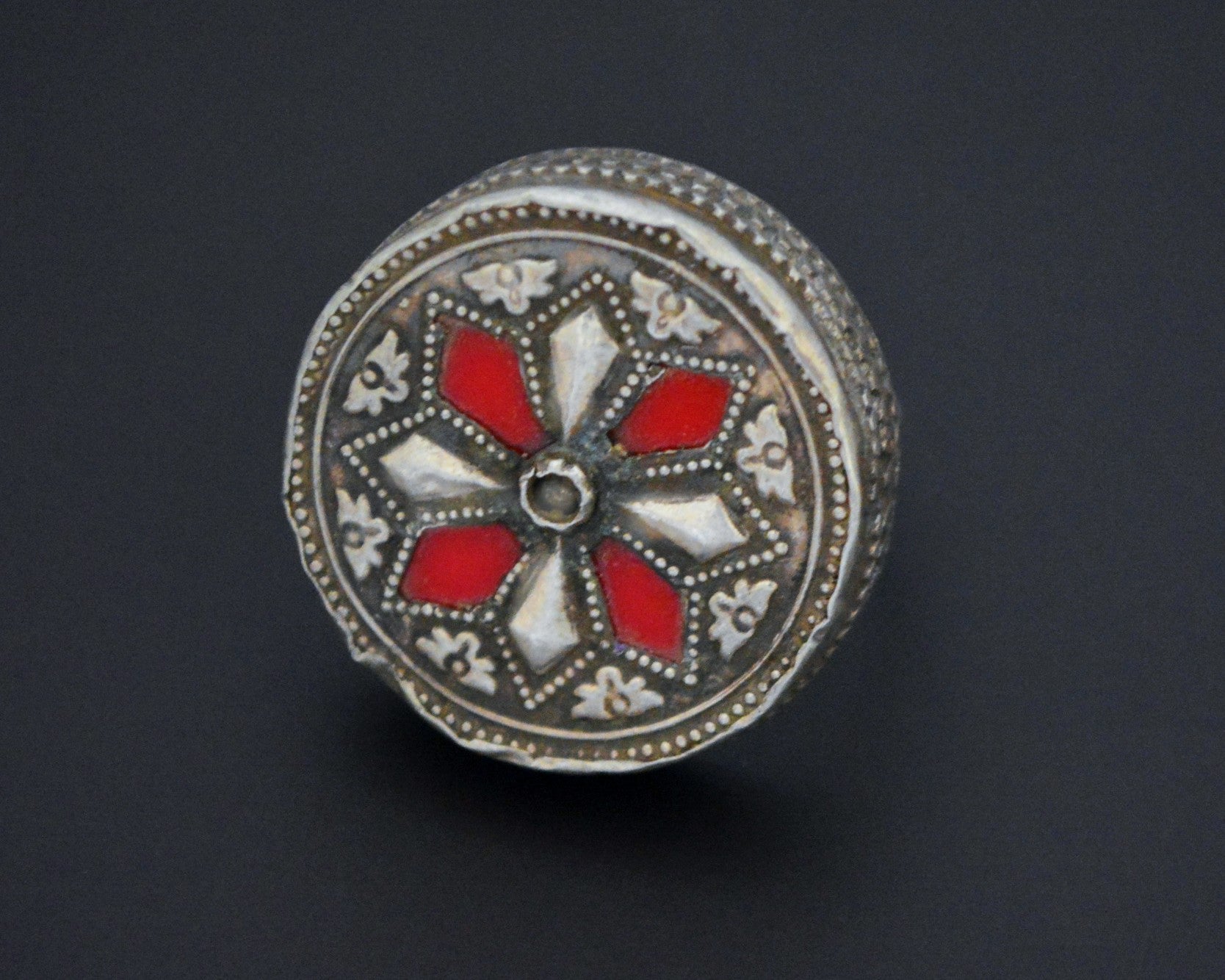 Afghani Silver Ring with Red Glass - Size 8