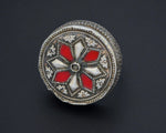 Afghani Silver Ring with Red Glass - Size 8