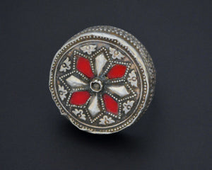 Afghani Silver Ring with Red Glass - Size 8