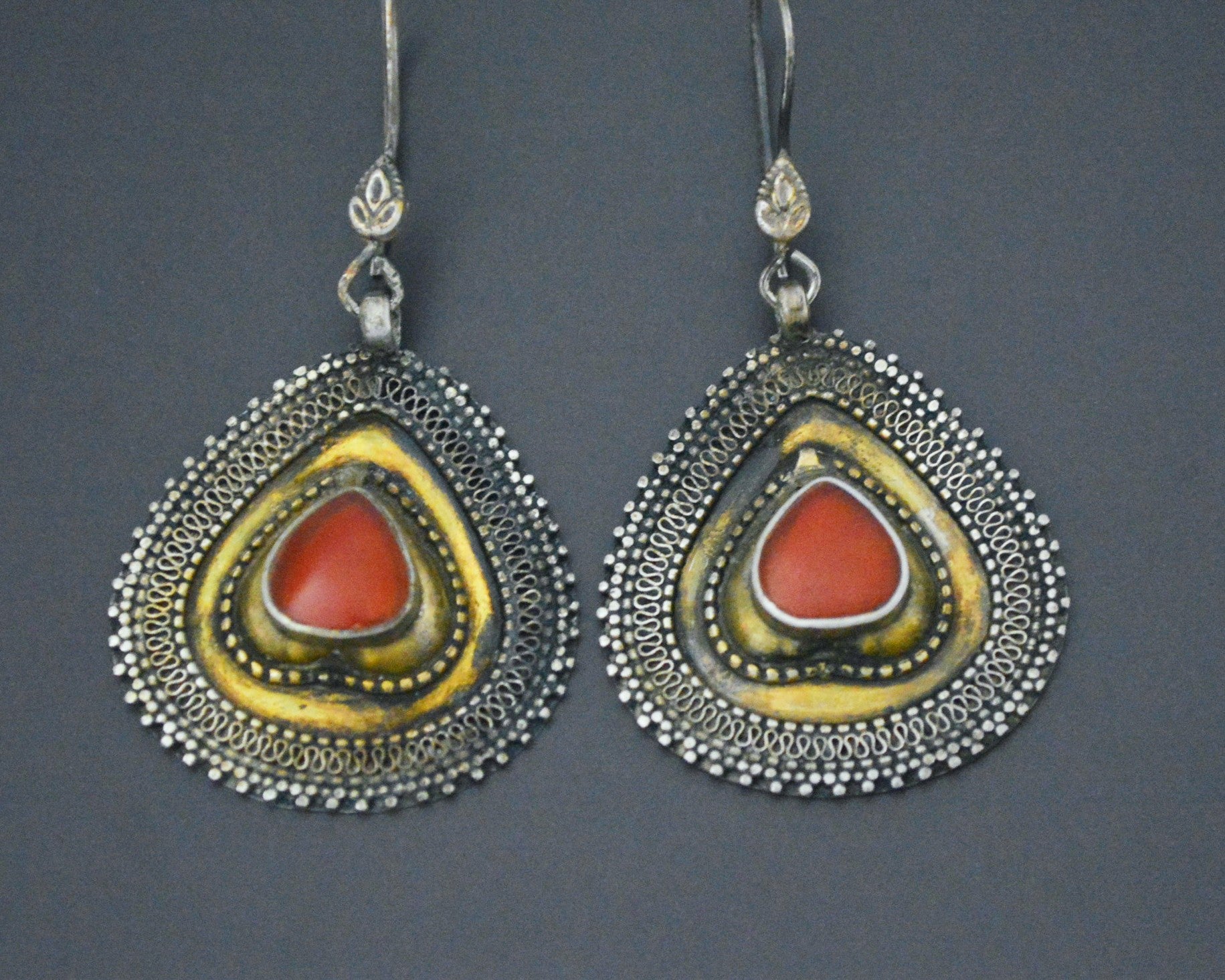 Turkmen Gilded Earrings with Carnelian