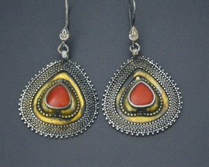 Turkmen Gilded Earrings with Carnelian