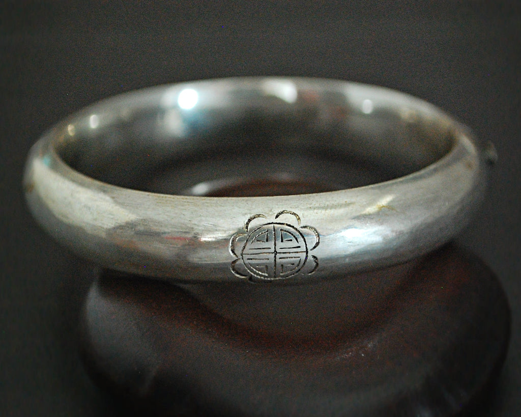 Ethnic Sterling Silver Hinged Bangle Bracelet