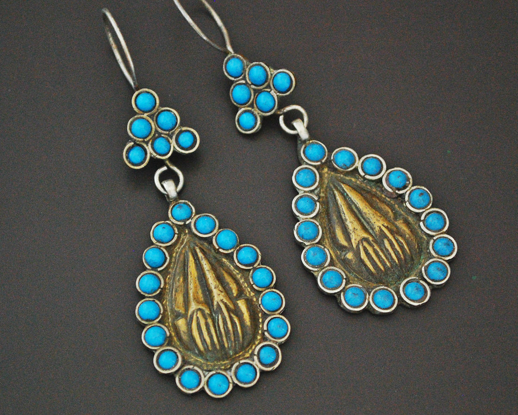 Afghani Silver Gilded Earrings with Turquoise