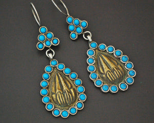 Afghani Silver Gilded Earrings with Turquoise