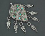 Yemeni Filigree Pendant Brooch with Turquoises