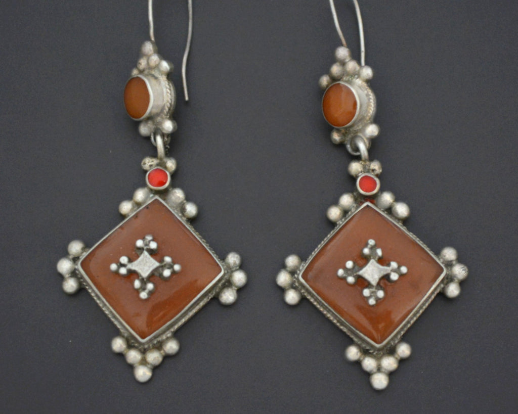 Ethnic Amber and Coral Dangle Earrings