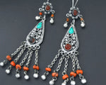 Uzbek Silver Turquoise Coral Earrings