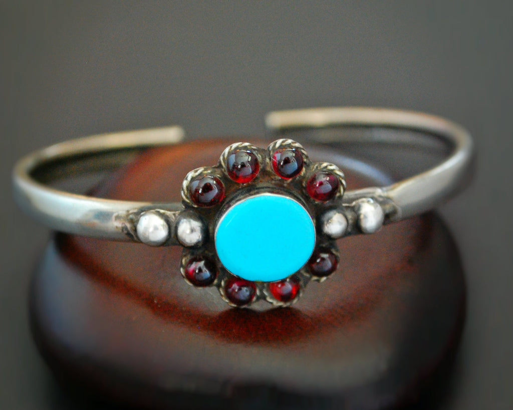 Ethnic Garnet Turquoise Cuff Bracelet
