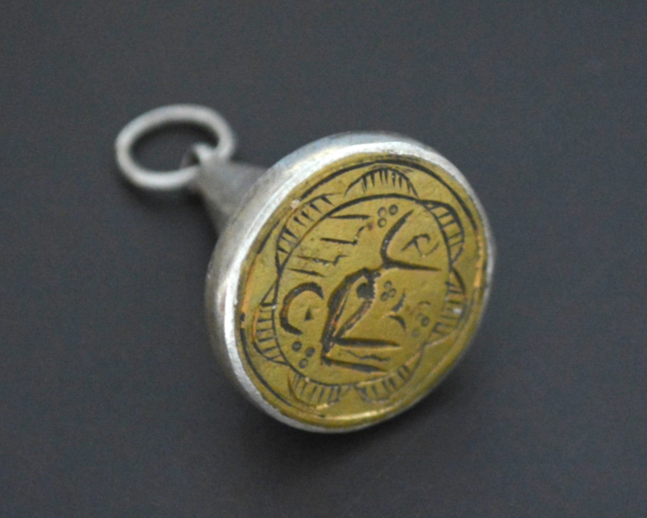 Afghani Silver and Brass Seal Pendant with Calligraphy