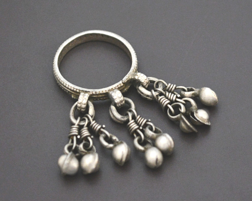 Old Rajasthani Silver Ring with Tassels - Size 7.5