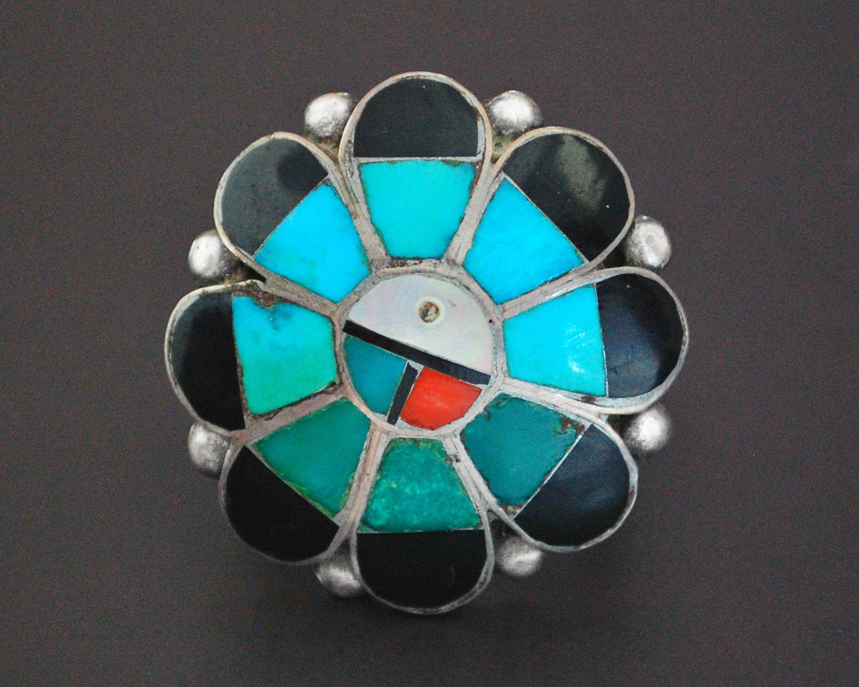 Zuni Sunface Multistone Inlay Ring - Size 8.75