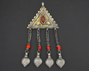 Turkmen Gilded Silver Carnelian and Glass Pendant