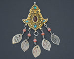 Gilded Uzbek Coral Turquoise Carnelian Pendant