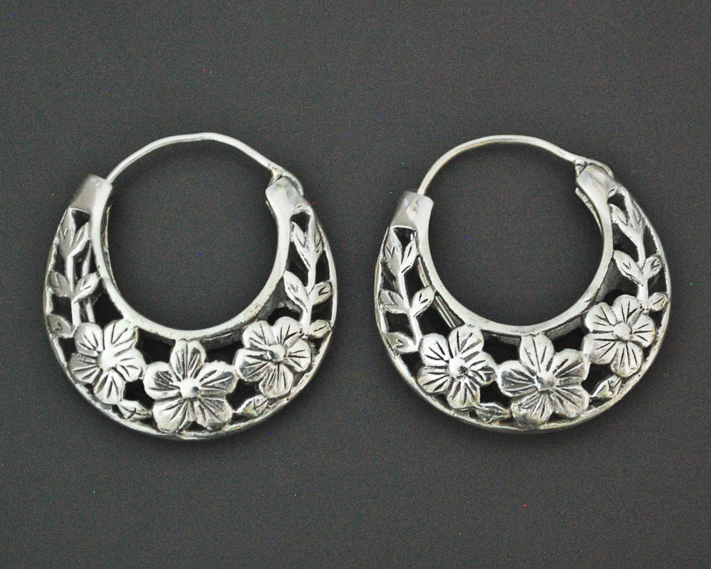 Ethnic Hoop Earrings with Flower Cut Out Design