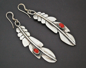 Native American Feather Coral Earrings