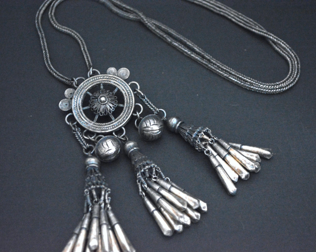 Old Miao Chinese Silver Necklace on Woven Chain