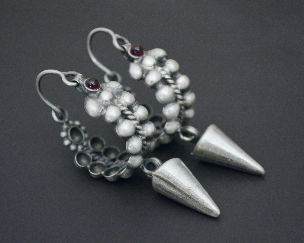 Ethnic Spike Hoop Earrings with Garnet