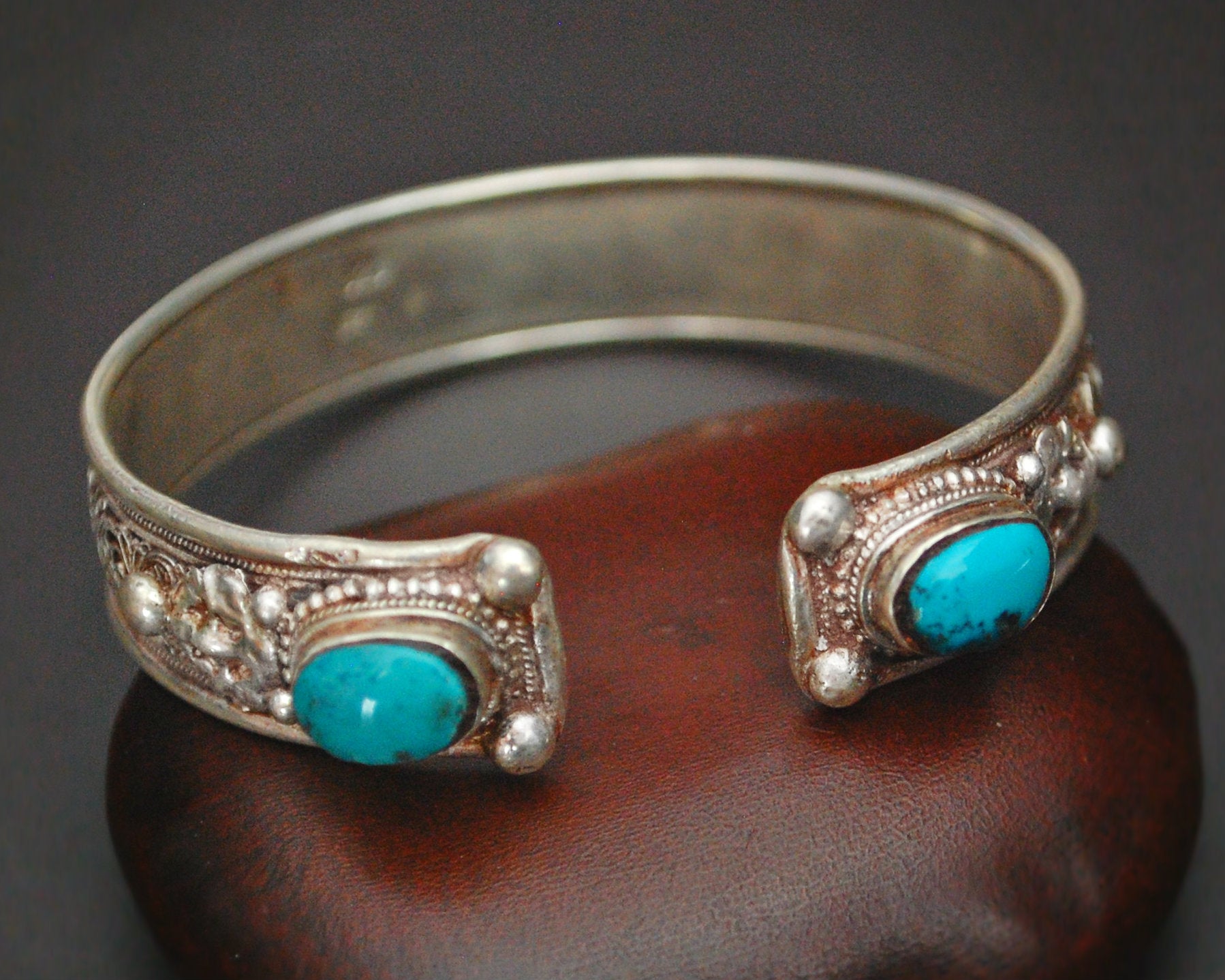 Nepali Turquoise Cuff Bracelet with Filigree Work