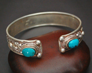 Nepali Turquoise Cuff Bracelet with Filigree Work