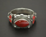 Old Afghani Coral and Carnelian Ring - Size 10.5