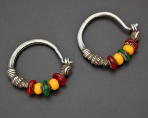 Tribal Indian Hoop Earrings with Colorful Beads
