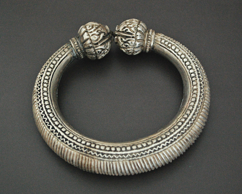 Old Hill Tribe Silver Bracelet with Lotus Buds - XS
