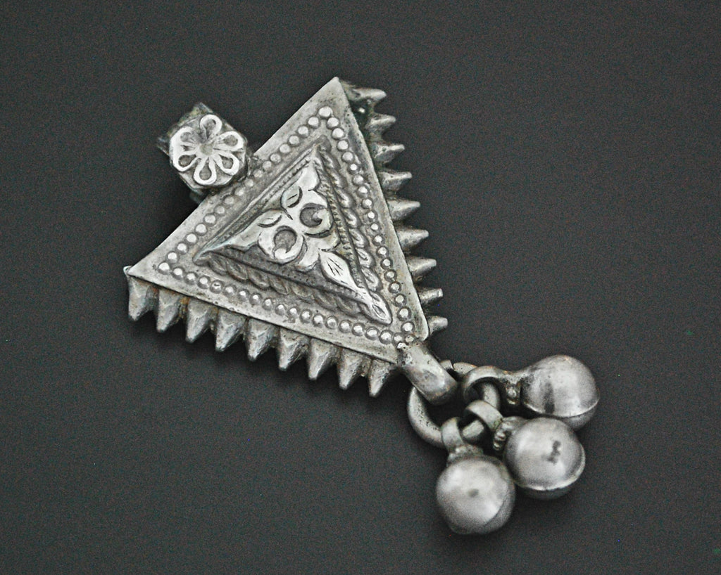 Rajasthani Silver Amulet with Bells - Triangle Shaped