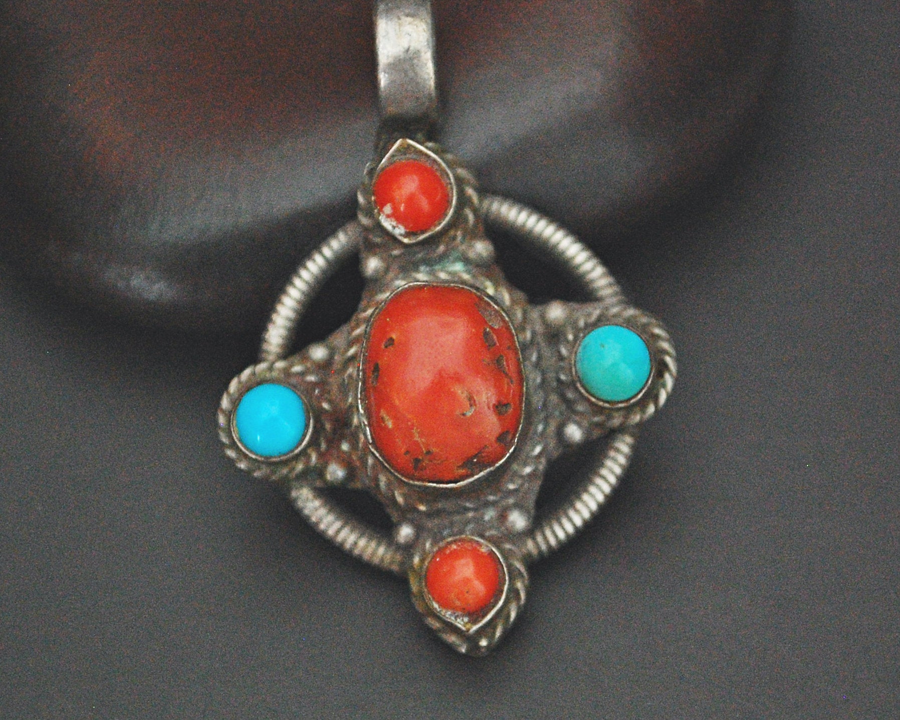 Tibetan Coral and Turquoise Pendant
