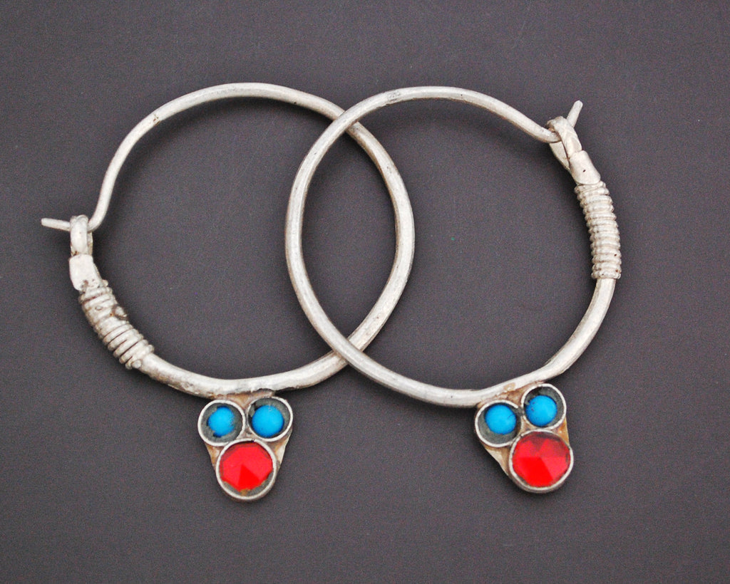 Antique Afghani Hoop Earrings with Glass