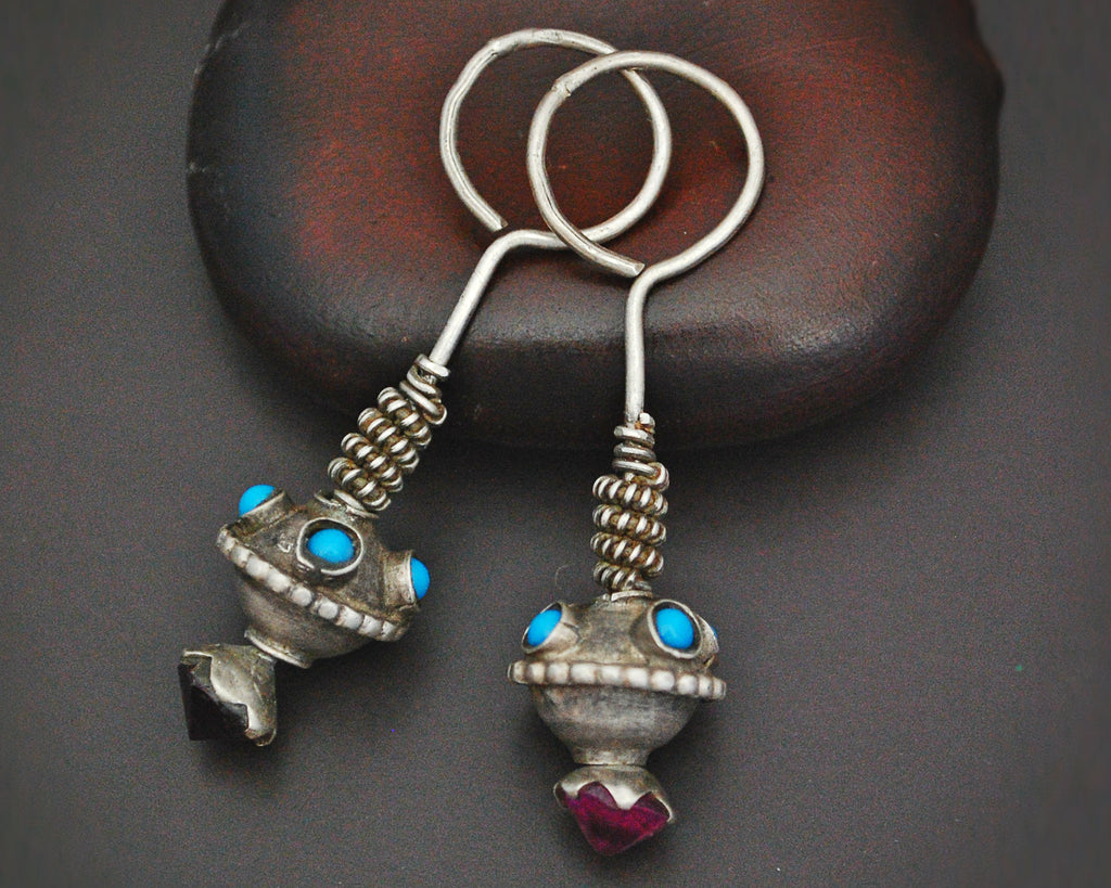 Antique Afghani Earrings with Pink Glass