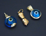 Turkish Evil Eye 14K Gold Pendant and 18K XS Figa Charm