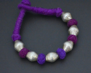 Rajasthani Silver Wax Beads Cotton Bracelet - Purple - SMALL
