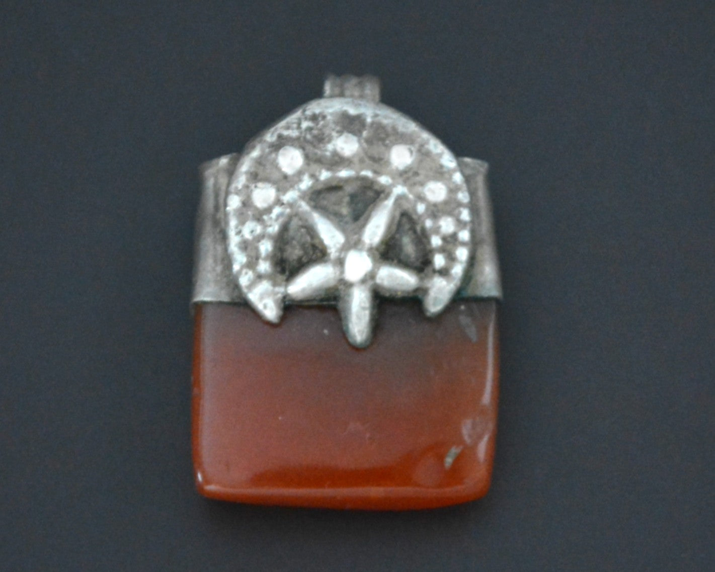 Rare Yemeni Carnelian Crescent Moon and Star Pendant