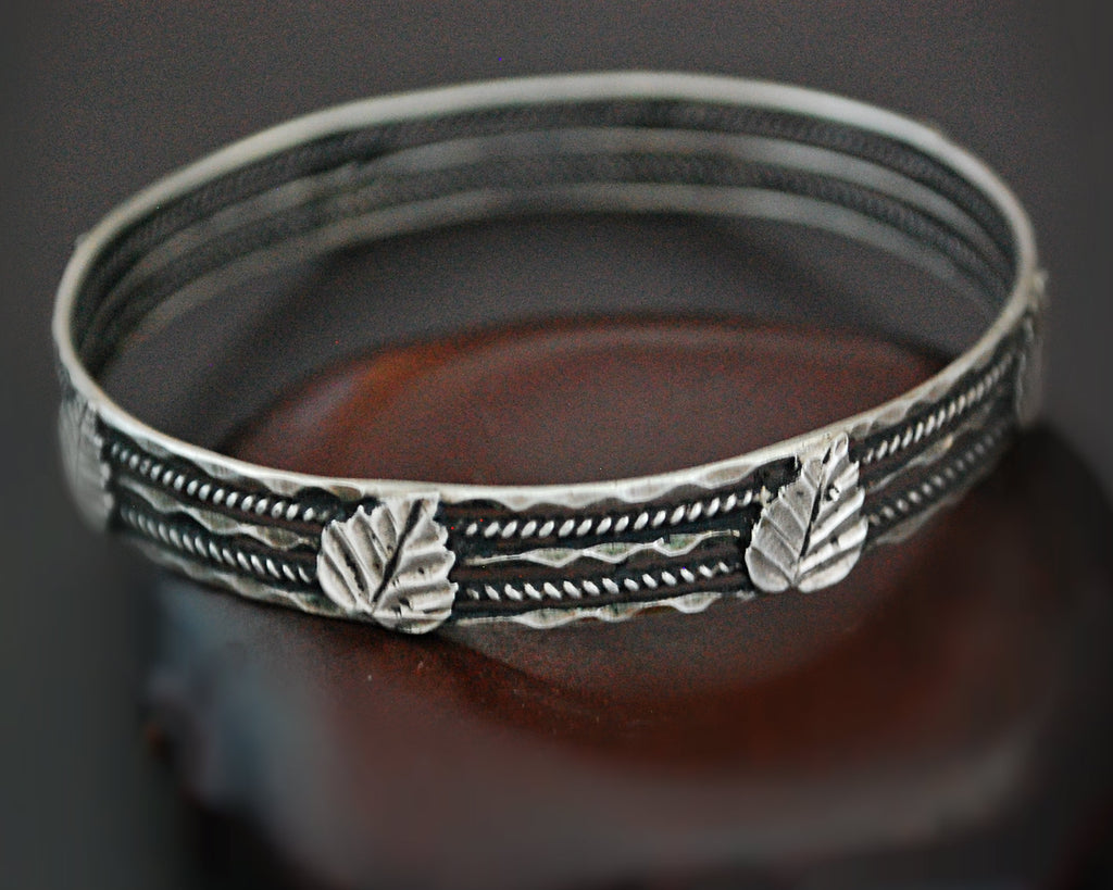 Rajasthani Silver Bangle Bracelet with Leaves - SMALL