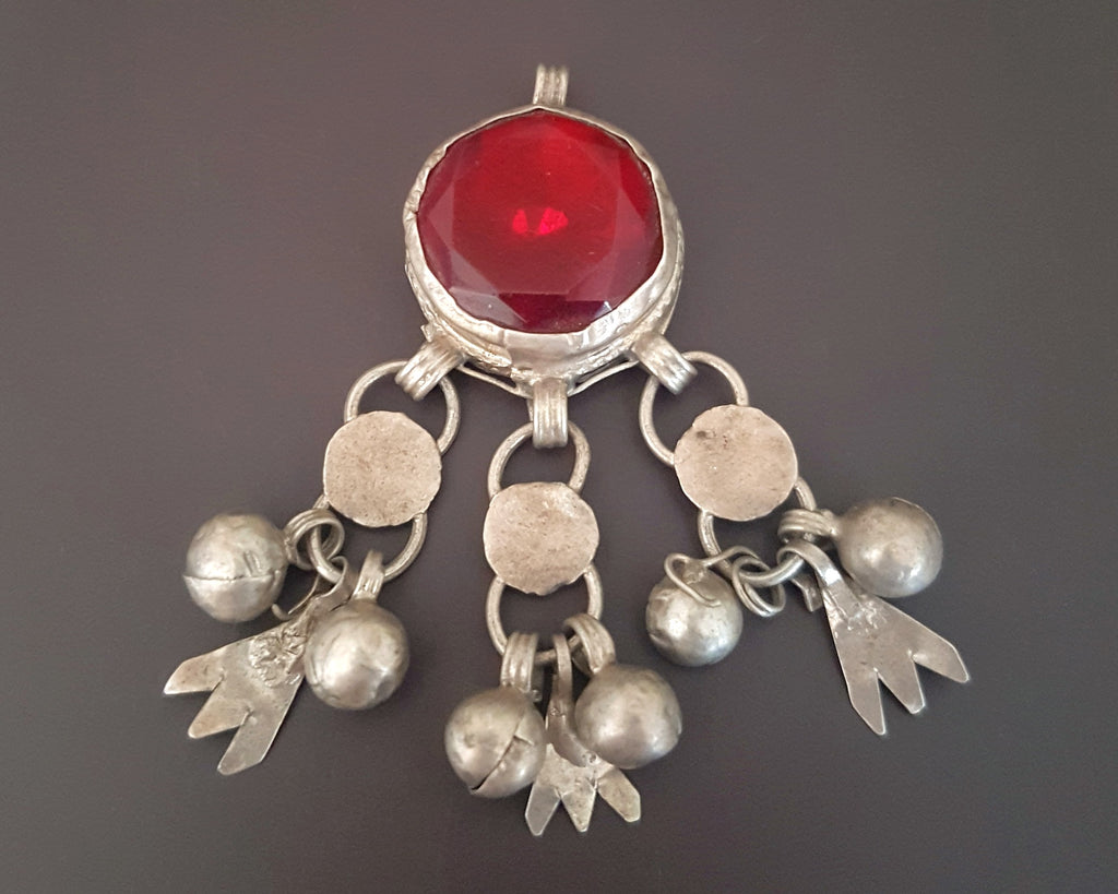 Yemeni Red Glass Pendant with Bells
