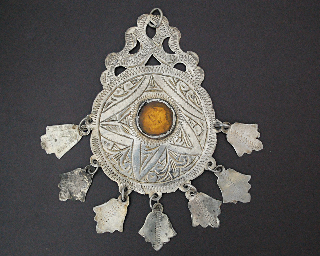Berber Head Ornament with Glass and Dangles - Pendant