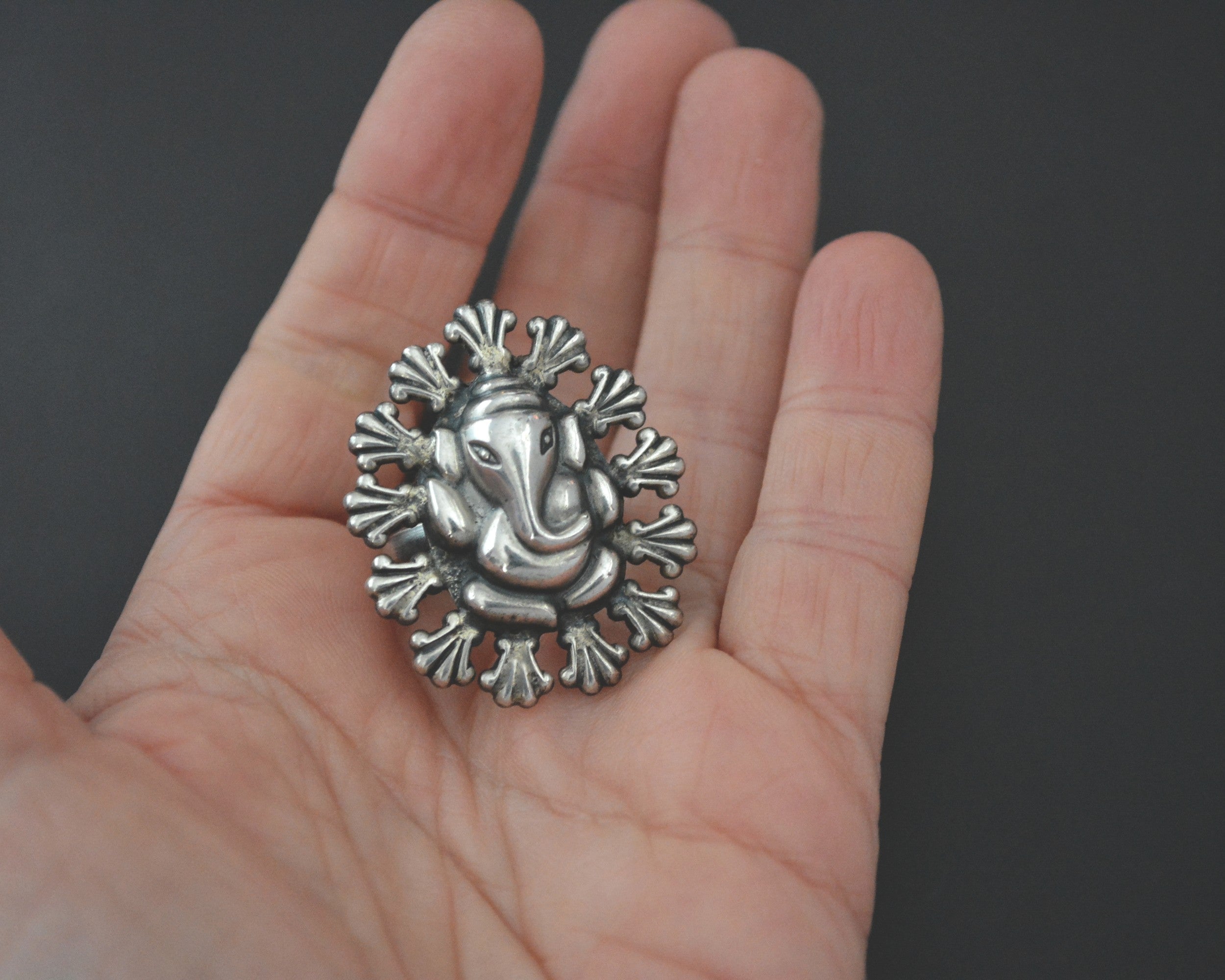 Ganesha Sterling Silver Ring - Size 7 - Adjustable